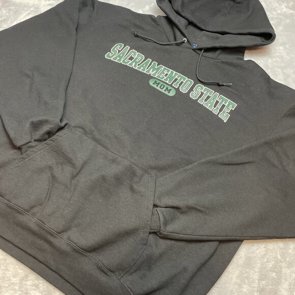 CSUS Sacramento State Mom Hoodie Sweatshirt Size XL Black Champion Eco Fleece - Picture 1 of 8